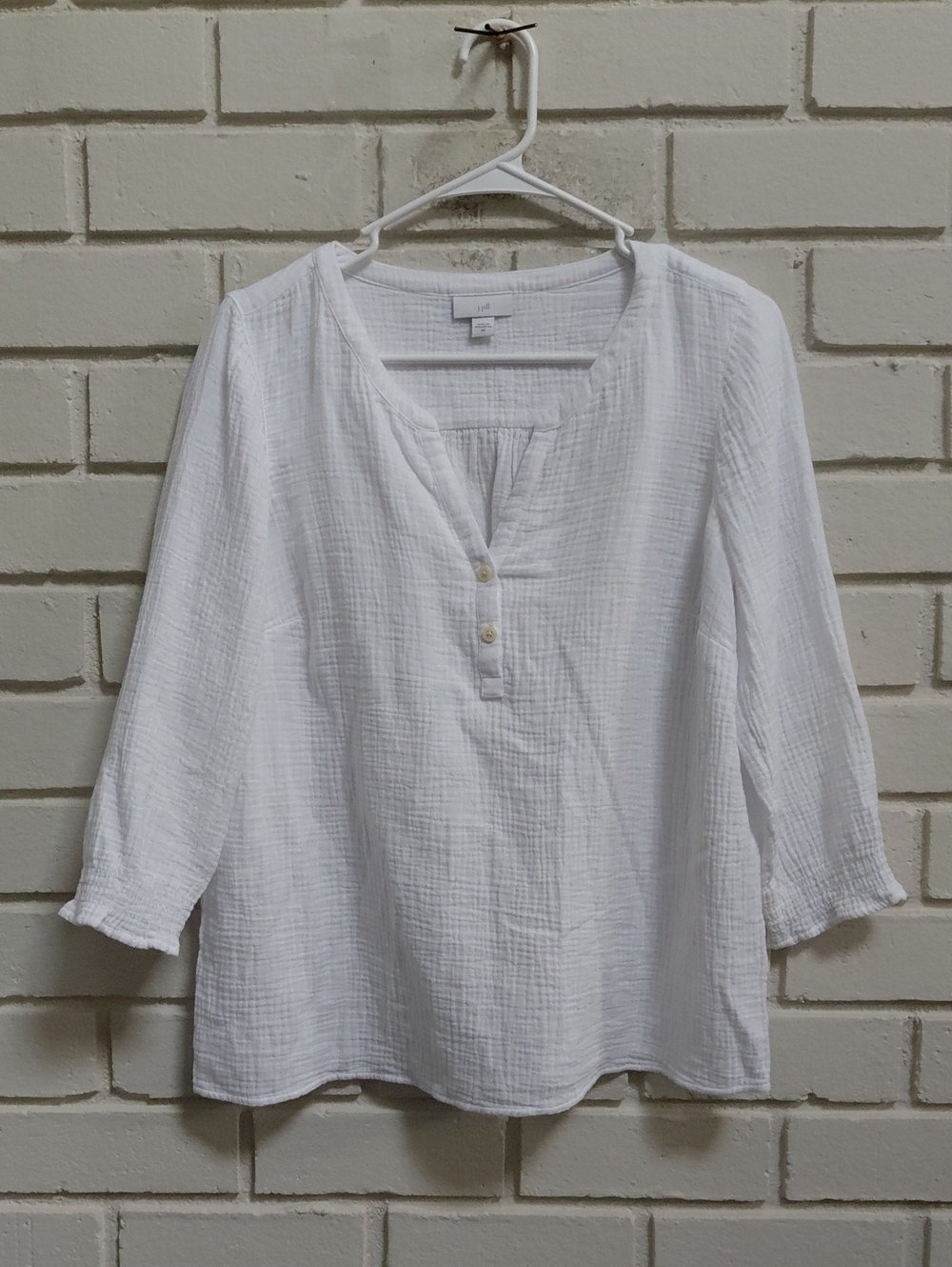 J. Jill White Oversized Textured  3/4 Sleeve Top. Size XS   NWOT